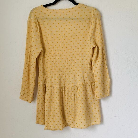Entro Top Women M Sherbet Orange Mustard Dots Button Front Boho Peasant Flowy - Picture 2 of 8